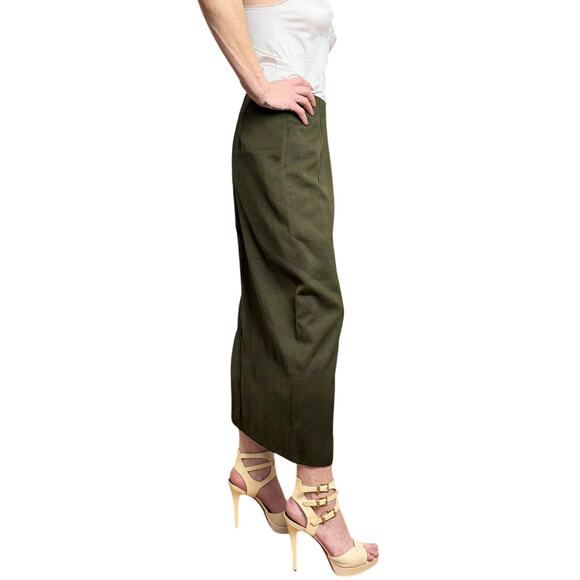 Women's Vintage Green Casual Corner Polyester Blend Maxi Skirt w/ Slit - Picture 4 of 7